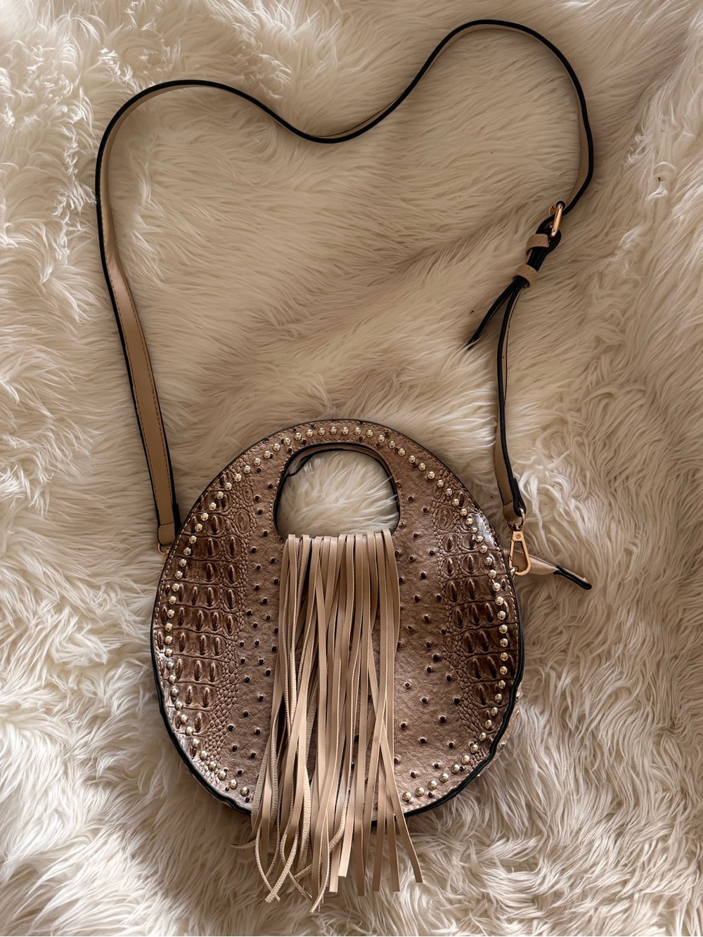 Fringed Neutral Crossbody Bag